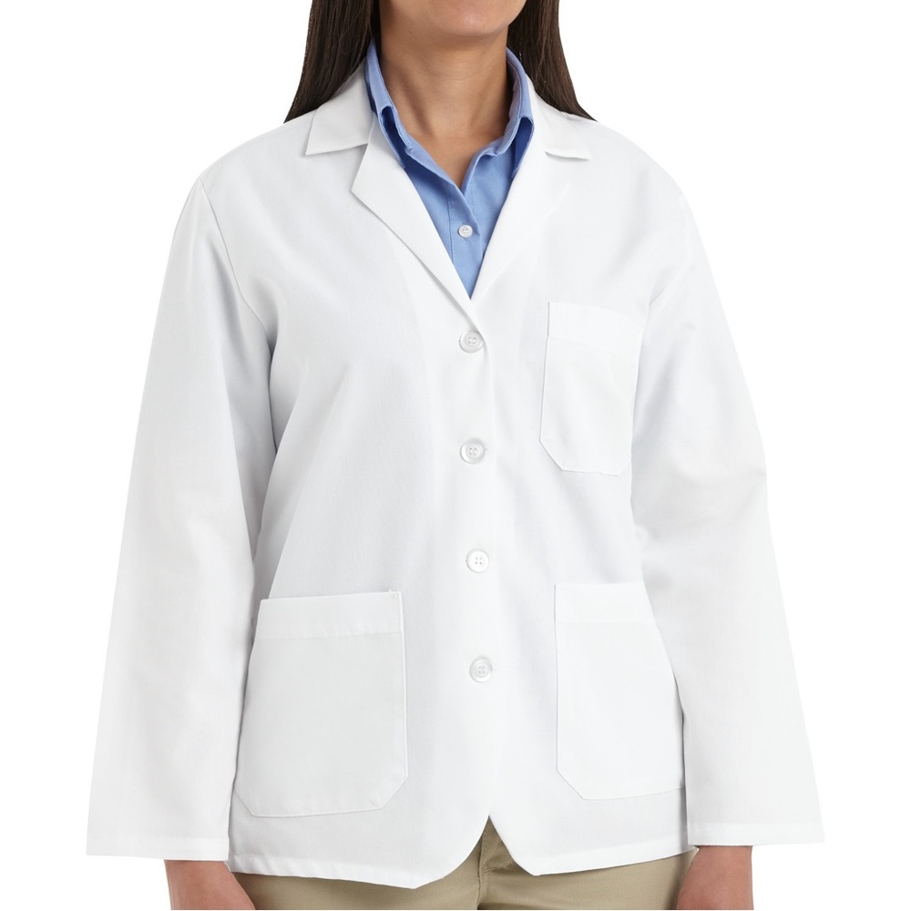 Women's Lapel Counter Coat White Short Long Sleeve Medium Healthcare Pharmacy